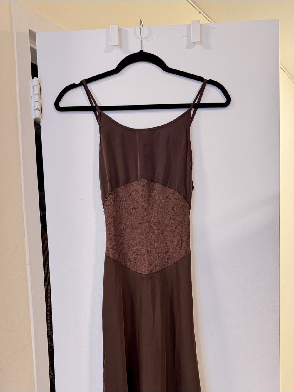 NWT WeWoreWhat Brown Lace-Panel Slip Dress - Picture 6 of 10